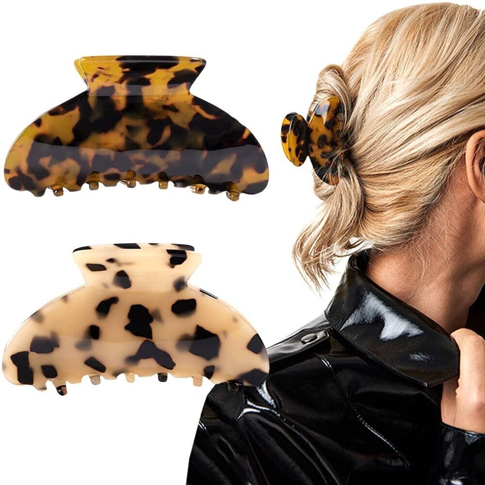 2PCS Hair Claw Banana Clips tortoise Barrettes Celluloid French Design Barrettes